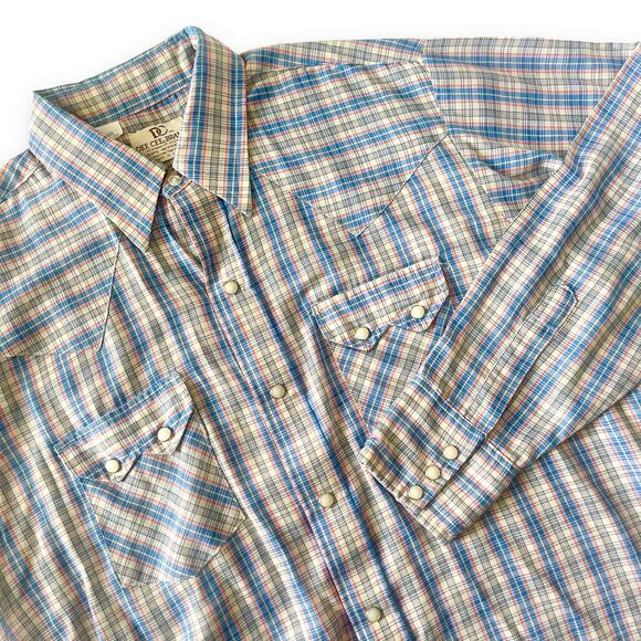 Vtg Dee Cee Mens Plaid Western Shirt 16-1/2 34 Large Pearl Snaps Cowboy Grunge - Picture 12 of 12